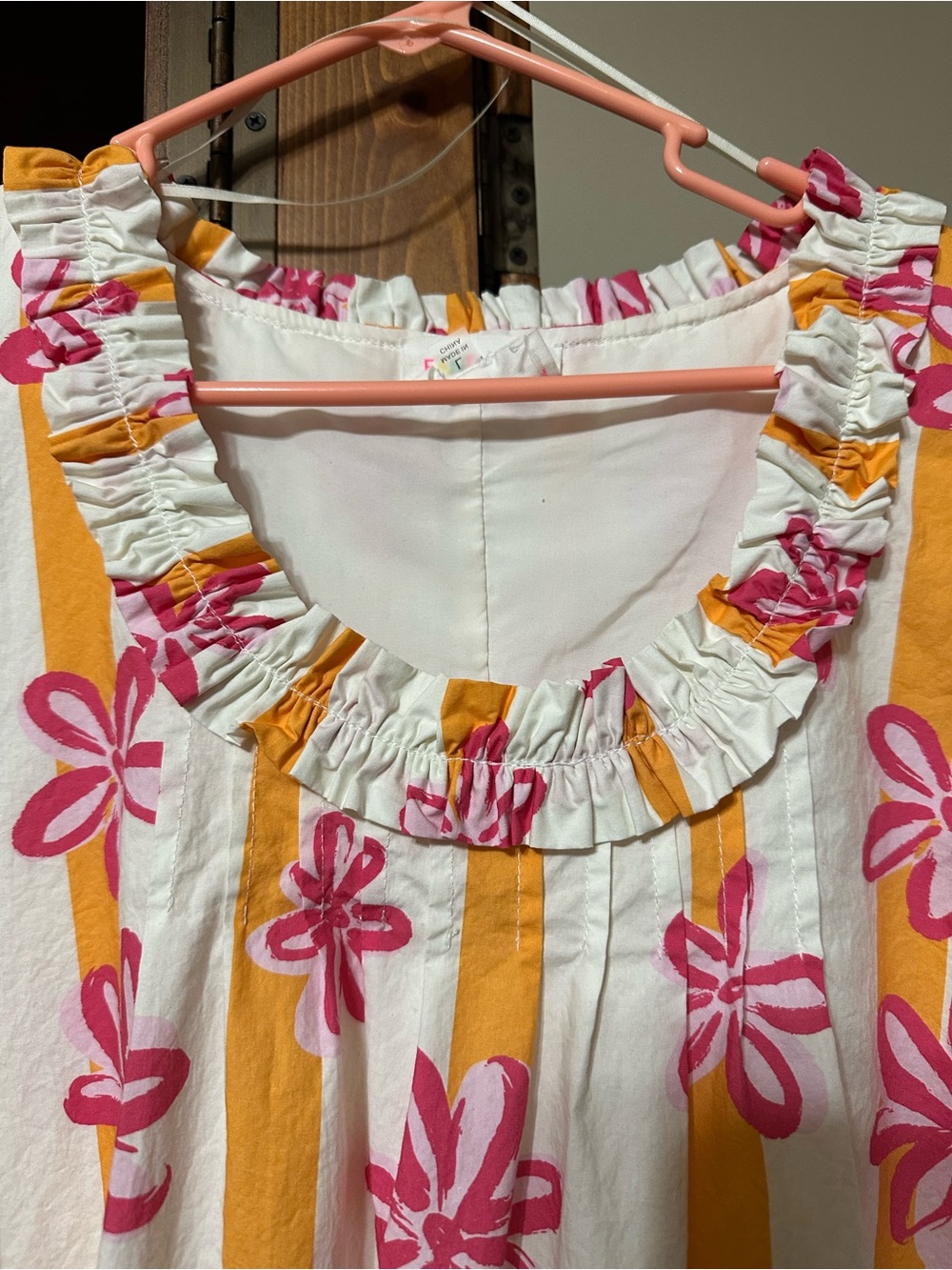 Fantastic Fawn Floral Stripe Ruffle Puff Sleeve Dress L - Picture 4 of 5
